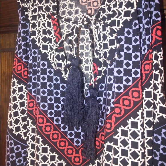 BANANA REPUBLIC Tribal Geo Tasseled Tank Pattern Medium Boho - Picture 3 of 5